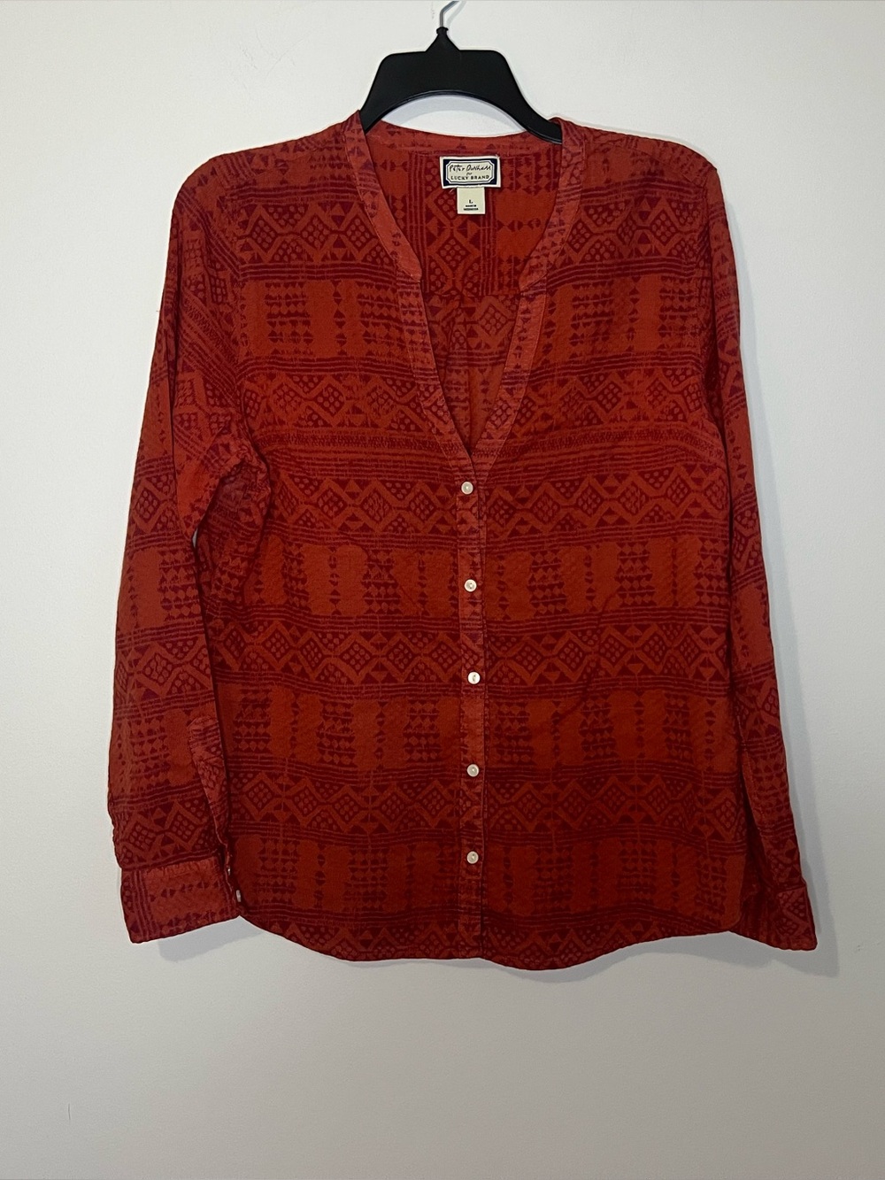 Lucky Brand Women's Rust Red Patterned Button-Down Shirt